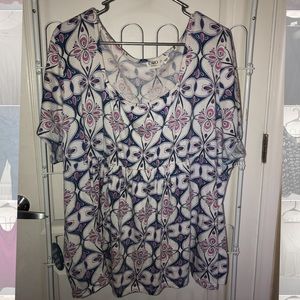 Blue, pink, and white floral shirt